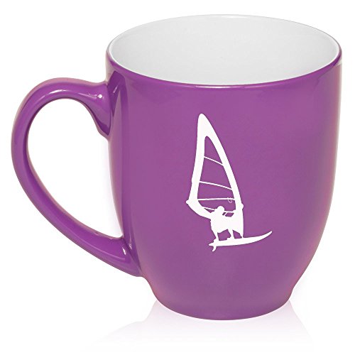 16 oz Large Bistro Mug Ceramic Coffee Tea Glass Cup Wind Surf (Purple)