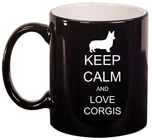 Ceramic Coffee Tea Mug Cup Keep Calm and Love Corgis (Black)