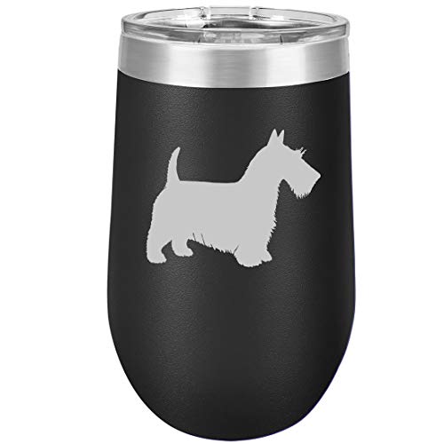 16 oz Double Wall Vacuum Insulated Stainless Steel Stemless Wine Tumbler Glass Coffee Travel Mug With Lid Scottie Scottish Terrier