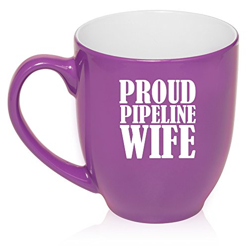 16 oz Large Bistro Mug Ceramic Coffee Tea Glass Cup Proud Pipeline Wife (Purple)