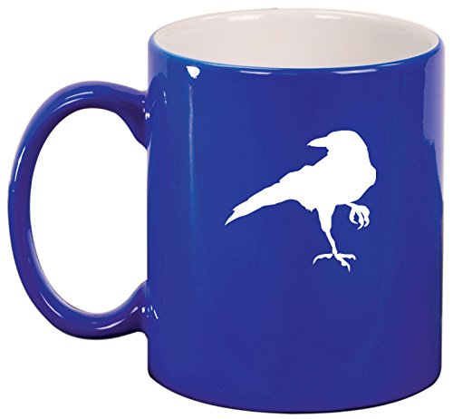 Ceramic Coffee Tea Mug Cup Crow Raven Blackbird (Blue)