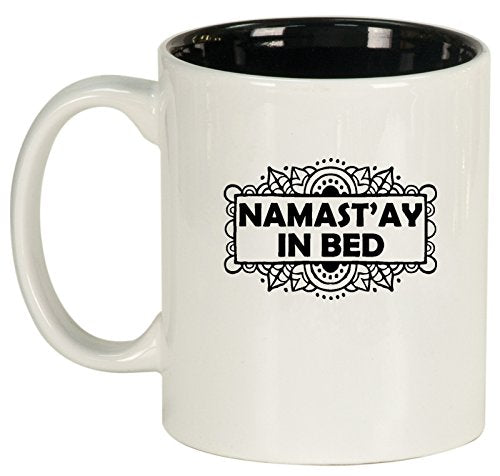Ceramic Coffee Tea Mug Cup Namast'ay In Bed (White)