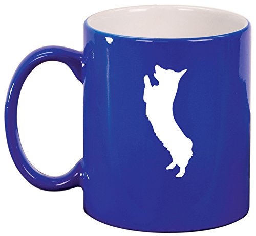 Ceramic Coffee Tea Mug Cup Corgi Standing (Blue)