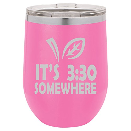 12 oz Double Wall Vacuum Insulated Stainless Steel Stemless Wine Tumbler Glass Coffee Travel Mug With Lid It's 3:30 Somewhere Funny Teacher (Hot-Pink)