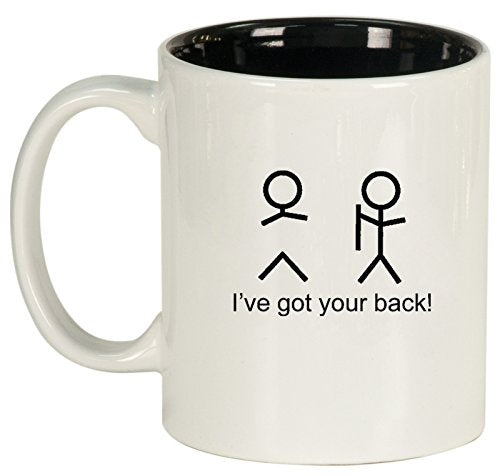 Ceramic Coffee Tea Mug Cup I've Got Your Back Stick Figures (White)