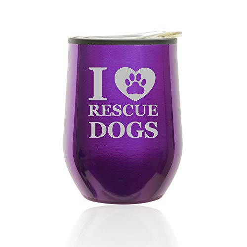 Stemless Wine Tumbler Coffee Travel Mug Glass With Lid I Heart Love Rescue Dogs (Royal Purple)