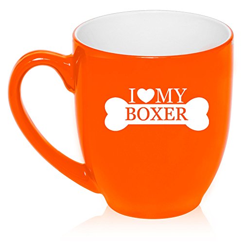 16 oz Large Bistro Mug Ceramic Coffee Tea Glass Cup I Love My Boxer (Orange)