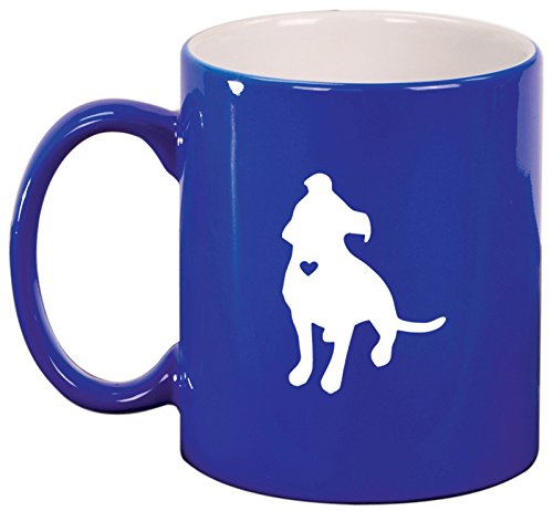 Ceramic Coffee Tea Mug Cup Cute Pit Bull With Heart (Blue)