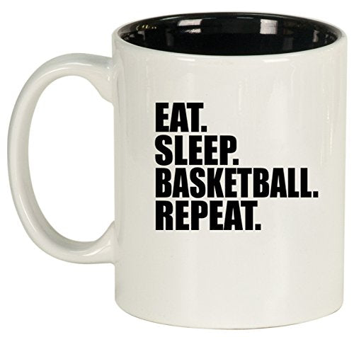 Ceramic Coffee Tea Mug Cup Eat Sleep Basketball Repeat (White)