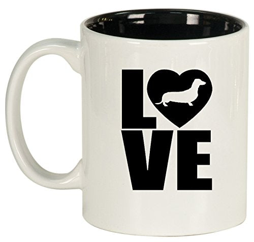 Ceramic Coffee Tea Mug Cup LOVE Dachshund (White)