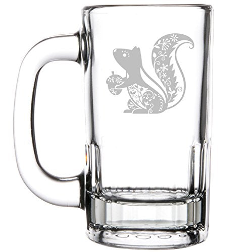 12oz Beer Mug Stein Glass Fancy Squirrel