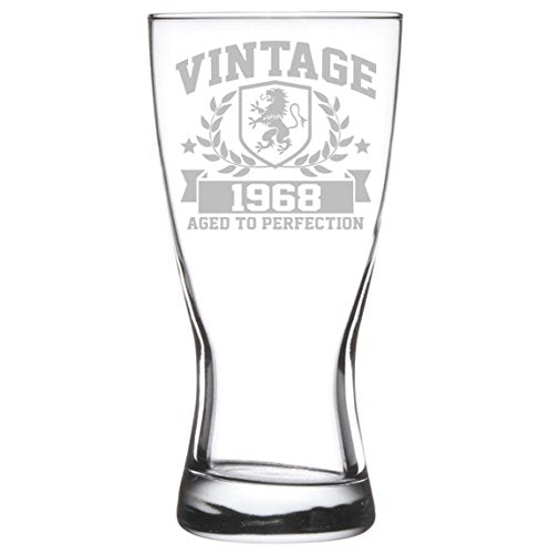 15 oz Beer Pilsner Glass 50th Birthday Vintage Aged To Perfection 1968