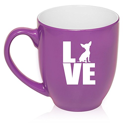 16 oz Large Bistro Mug Ceramic Coffee Tea Glass Cup Love Chihuahua (Purple)