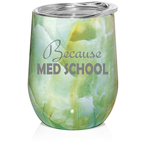 12 oz Double Wall Vacuum Insulated Stainless Steel Marble Stemless Wine Tumbler Glass Coffee Travel Mug With Lid Because Med School Student Funny (Turquoise Green Marble)