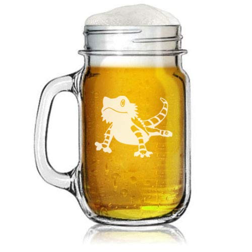 16oz Mason Jar Glass Mug w/Handle Bearded Dragon Lizard