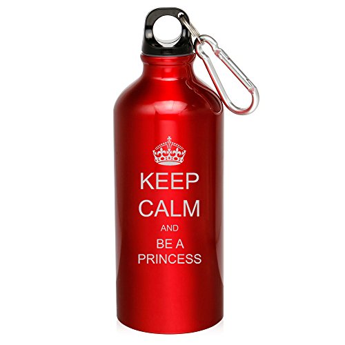 20oz Aluminum Sports Water Bottle Caribiner Clip Keep Calm and Be A Princess (Red)