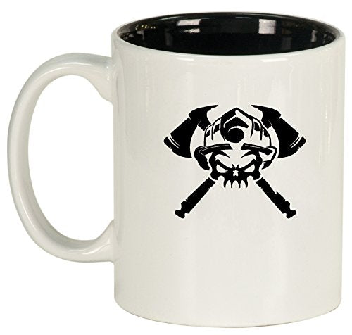 Ceramic Coffee Tea Mug Cup Firefighter Skull (White)