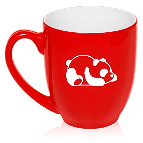 16 oz Large Bistro Mug Ceramic Coffee Tea Glass Cup Lazy Panda (Red)