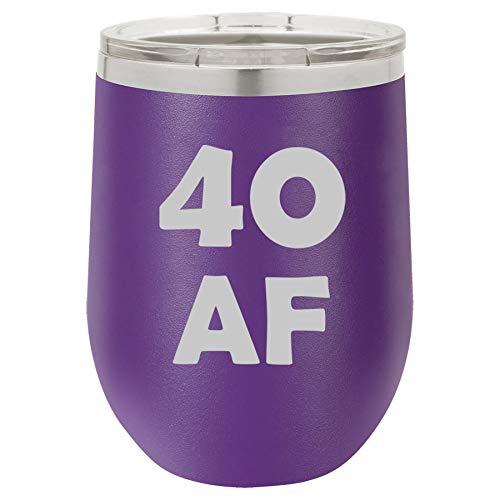 12 oz Double Wall Vacuum Insulated Stainless Steel Stemless Wine Tumbler Glass Coffee Travel Mug With Lid 40 AF 40th Birthday Funny (Purple)