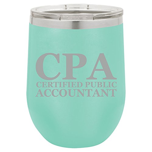 12 oz Double Wall Vacuum Insulated Stainless Steel Stemless Wine Tumbler Glass Coffee Travel Mug With Lid CPA Certified Public Accountant (Teal)