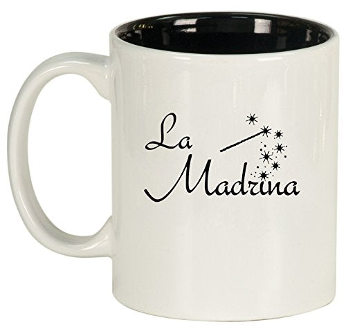 Ceramic Coffee Tea Mug Cup La Madrina Christening Baptism Godmother (White)