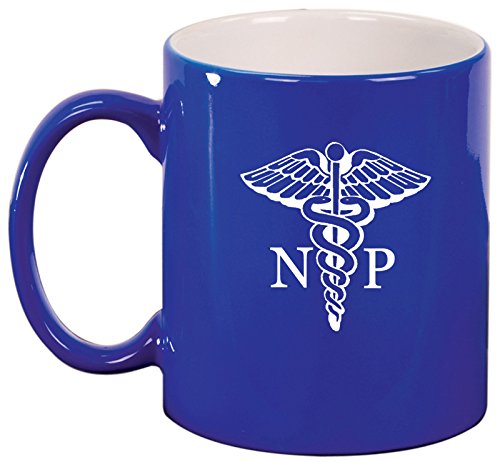NP Nurse Practitioner Caduceus Ceramic Coffee Tea Mug Cup (Blue)