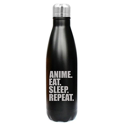 17 oz. Double Wall Vacuum Insulated Stainless Steel Water Bottle Travel Mug Cup Anime Eat Sleep Repeat (Black)