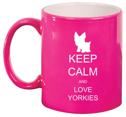 Pink Ceramic Coffee Tea Mug Keep Calm and Love Yorkies