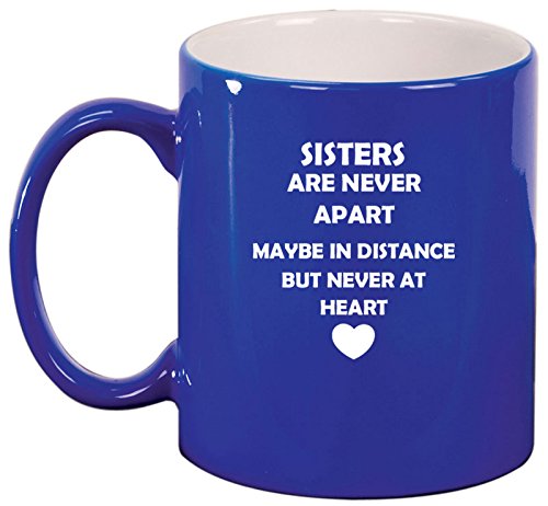 Ceramic Coffee Tea Mug Cup Sisters Long Distance Love (Blue)
