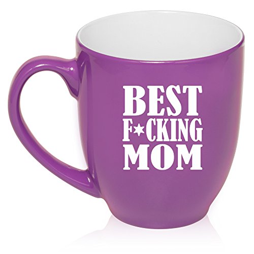 16 oz Large Bistro Mug Ceramic Coffee Tea Glass Cup Best F-ing Mom Mother (Purple)