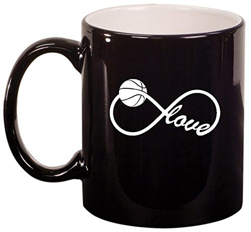Ceramic Coffee Tea Mug Cup Infinite Infinity Love for Basketball (Black)