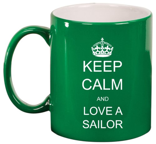 Keep Calm and Love A Sailor Ceramic Coffee Tea Mug Cup Green