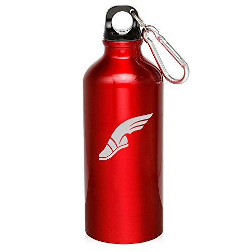 20oz Aluminum Sports Water Bottle Caribiner Clip Track and Field Wing Shoe (Red)