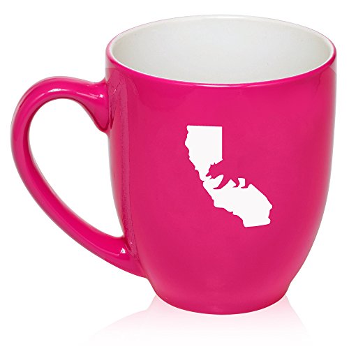 16 oz Large Bistro Mug Ceramic Coffee Tea Glass Cup Cali Bear California (Hot Pink)