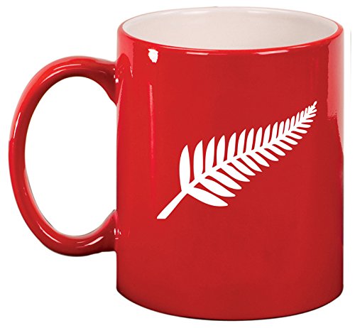 Ceramic Coffee Tea Mug Cup New Zealand Silver Fern (Red)