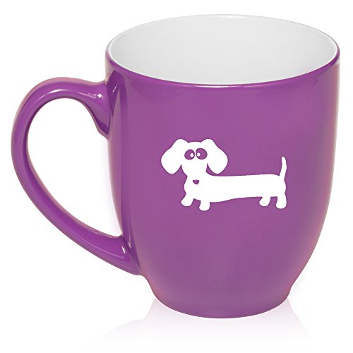 16 oz Large Bistro Mug Ceramic Coffee Tea Glass Cup Dachshund Cartoon (Purple)