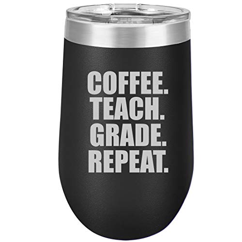 16 oz Double Wall Vacuum Insulated Stainless Steel Stemless Wine Tumbler Glass Coffee Travel Mug With Lid Coffee Teach Grade Repeat Teacher