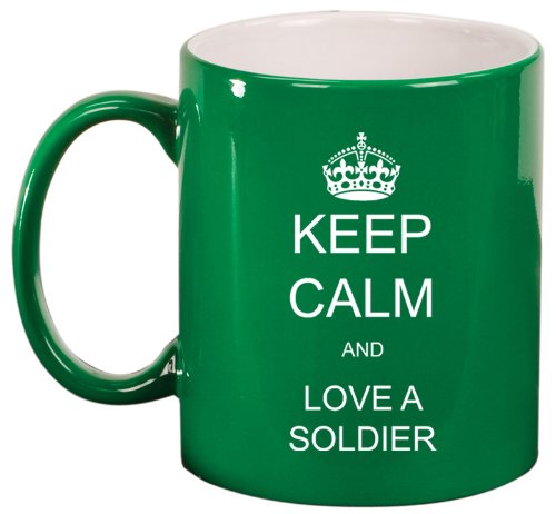 Keep Calm and Love A Soldier Ceramic Coffee Tea Mug Cup Green