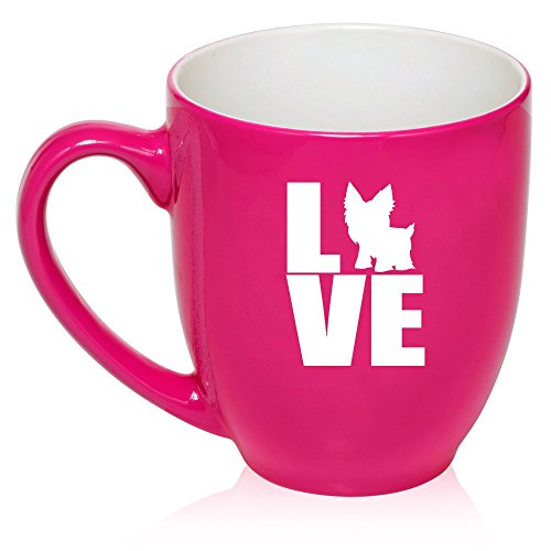 16 oz Large Bistro Mug Ceramic Coffee Tea Glass Cup Love Yorkie (Hot Pink)
