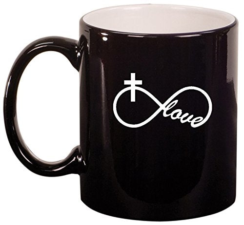 Ceramic Coffee Tea Mug Infinity Love Cross Christian (Black)