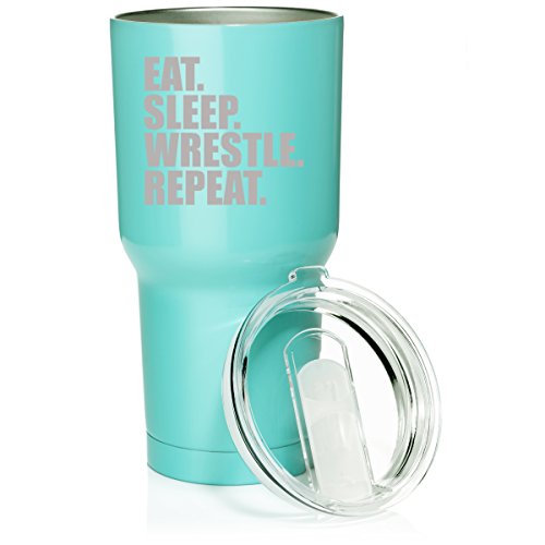 30 oz. Tumbler Stainless Steel Vacuum Insulated Travel Mug Eat Sleep Wrestle Repeat (Light Blue)