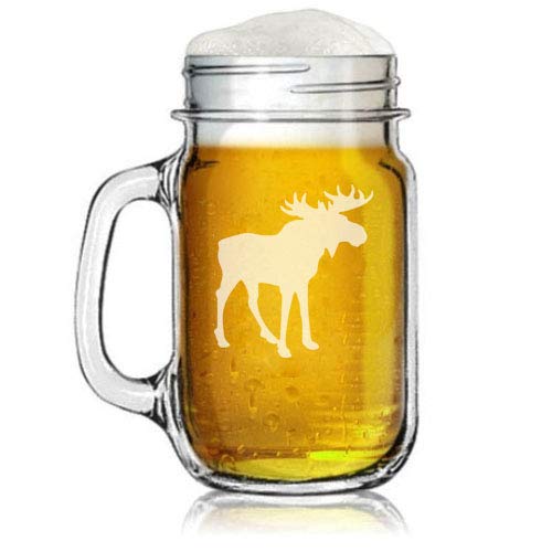 16oz Mason Jar Glass Mug w/Handle Moose