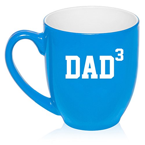 16 oz Large Bistro Mug Ceramic Coffee Tea Glass Cup DAD x3 Cubed Father Of 3 (Light Blue)