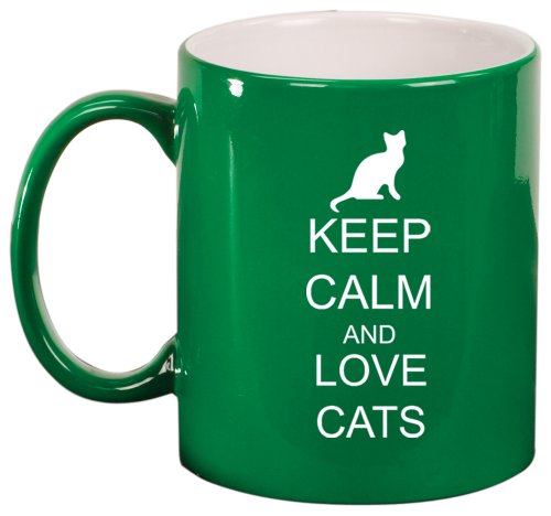 Keep Calm and Love Cats Ceramic Coffee Tea Mug Cup Green