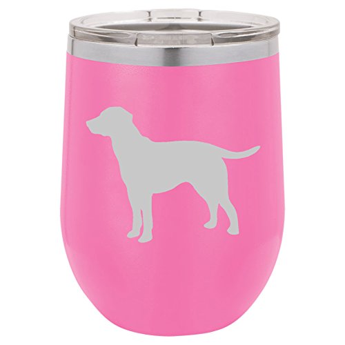 12 oz Double Wall Vacuum Insulated Stainless Steel Stemless Wine Tumbler Glass Coffee Travel Mug With Lid Lab Labrador Retriever (Hot-Pink)