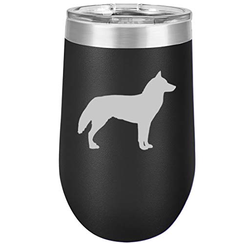 16 oz Double Wall Vacuum Insulated Stainless Steel Stemless Wine Tumbler Glass Coffee Travel Mug With Lid Siberian Husky (Black)