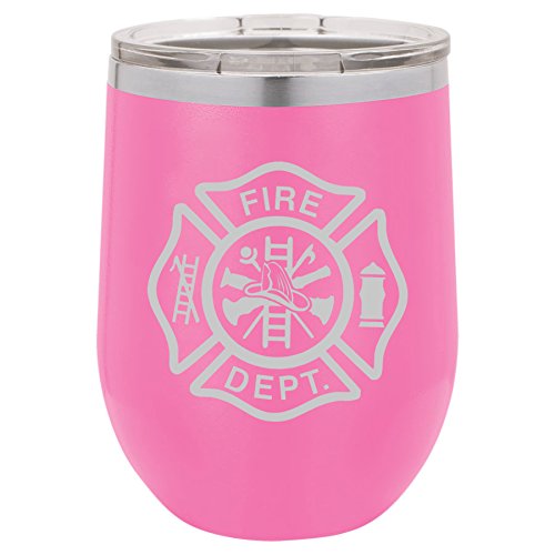 12 oz Double Wall Vacuum Insulated Stainless Steel Stemless Wine Tumbler Glass Coffee Travel Mug With Lid Fire Department Maltese Cross (Hot-Pink)