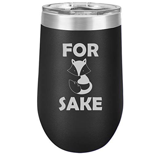 16 oz Double Wall Vacuum Insulated Stainless Steel Stemless Wine Tumbler Glass Coffee Travel Mug With Lid For Fox Sake (Black)