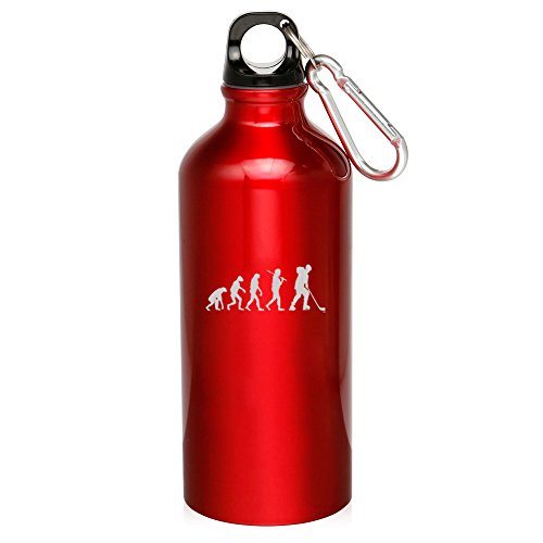 20oz Aluminum Sports Water Bottle Caribiner Clip Evolution Hockey (Red)