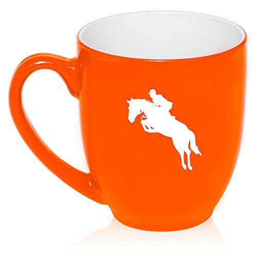 16 oz Large Bistro Mug Ceramic Coffee Tea Glass Cup Jockey Horse With Rider (Orange)
